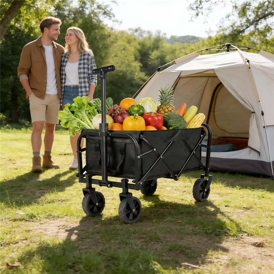 HGTUGO Faltbarer Gartenwagen Handkarren in Schwarz mit verstellbarem Griff und 4 Rädern für Camping, Strand und Garten, Tragkraft 75kg - Bild 3