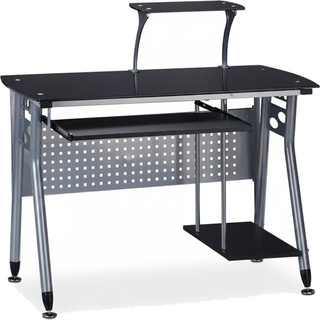 Relaxdays Computertisch aus Glas und Metall in Schwarz, ausziehbar, B/T/H: 105 x 98 x 55 cm - Bild 1