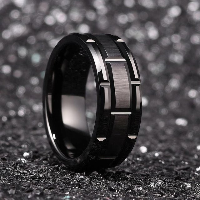 YIRAN Ring Herren, Edelstahl, Blau gebürstet, Zirkon, 8 mm, Größe 10 - Bild 1