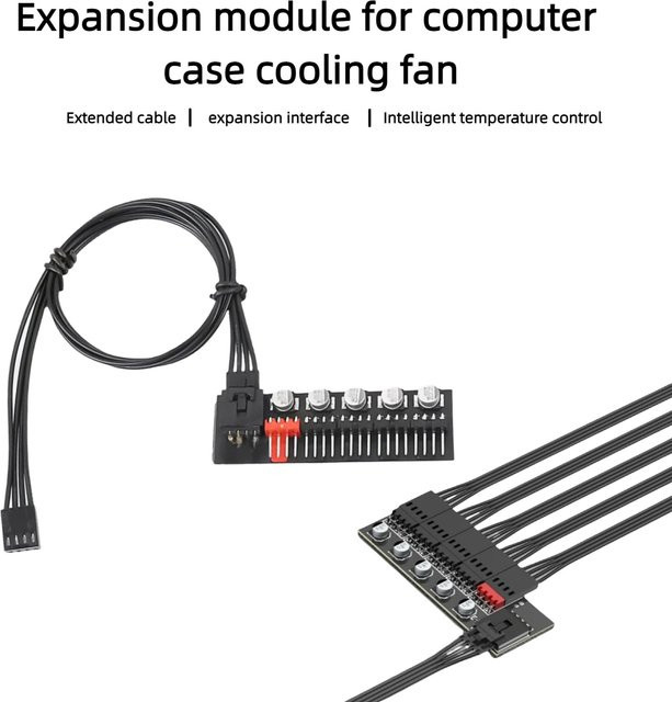 CX FUTRUE Gehäuselüfter-Hub für Motherboard, 4-poliger 5-Schnittstellen PWM Temperaturregelung, Schwarz - Bild 1