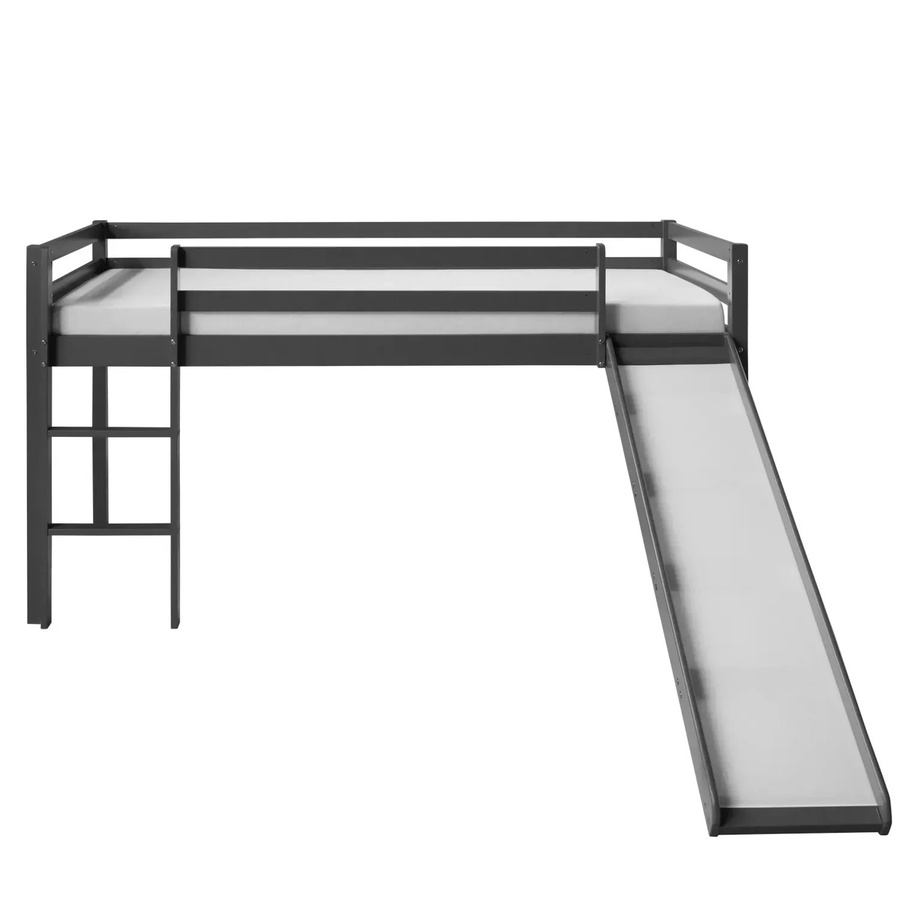 Homestyle4u Kinderbett mit Rutsche aus Kiefernholz in Grau, B/T/H: 90 x 200 x 186 cm (ca.) - Bild 2