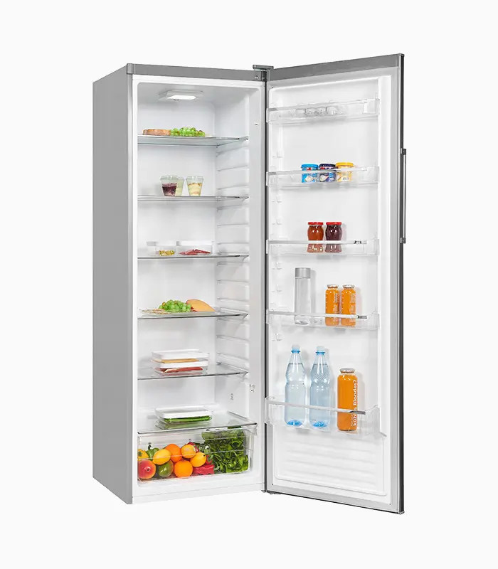 Exquisit KS350-V-H-040E Vollraumkühlschrank in Silver Inoxlook mit LED-Innenbeleuchtung und Flaschenregal, B/T/H: 60 x 60 x 173 cm - Bild 2