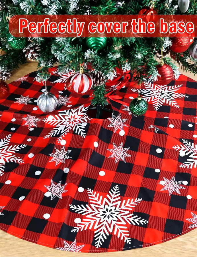 VIKAMA Weihnachtsbaum-Rock mit Schneeflocken-Karo-Design in Rot für deine festliche Dekoration - Bild 2