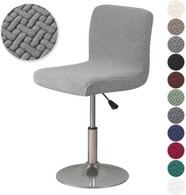 Jacquard Barhocker Stuhlbezug aus elastischem Stretch-Material, Grau, für kurze Rückenlehnen - Bild 1