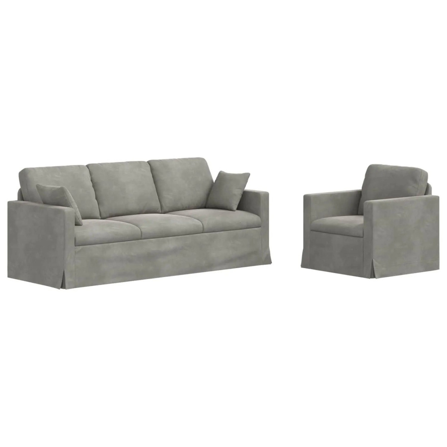 vidaXL Sofa 2-teilig Hellgrau aus Samt mit Metallrahmen B/T/H: 198 x 78 x 80 cm - Bild 2