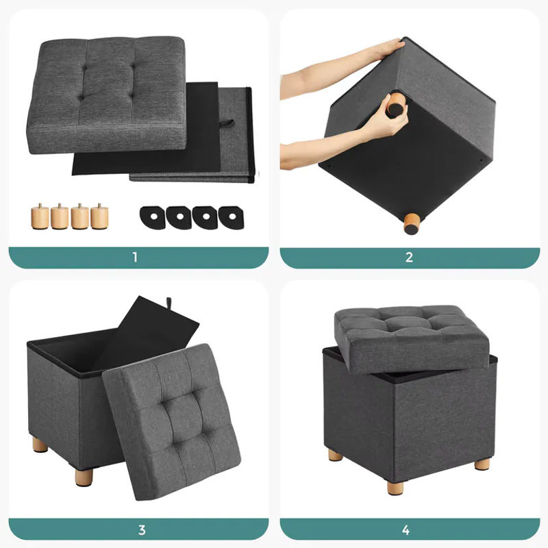 SONGMICS Hocker mit Aufbewahrungsbox und Holzbeinen, Polsterhocker mit Deckel, B/T/H: 38 x 40 x 38 cm - Bild 4