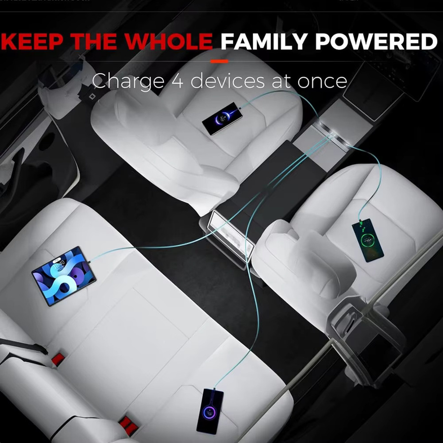 MIYOKAKING Ausziehbarer USB-C Mittelkonsolen-Hub für Tesla Model Y Juniper 2026 und Model 3 Highland, Schnellladestation in Schwarz - Bild 3
