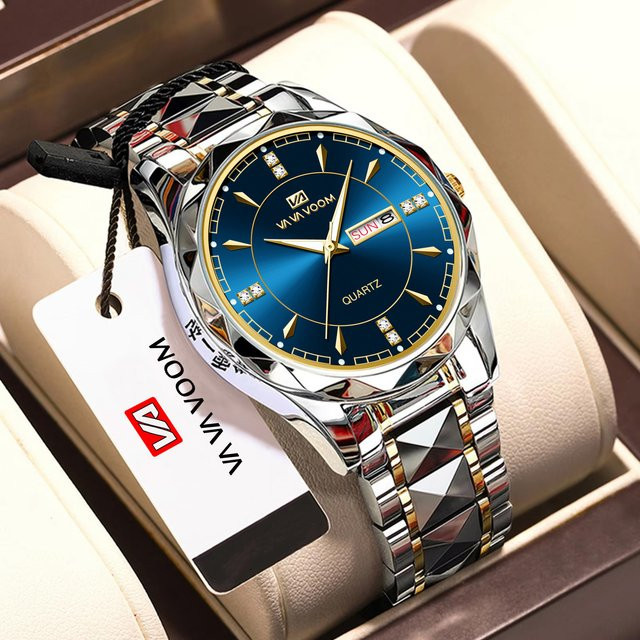 VA VA VOOM Armbanduhr Edelstahl, Quarz, 41 mm, Blau, Gold, Herren - Bild 1