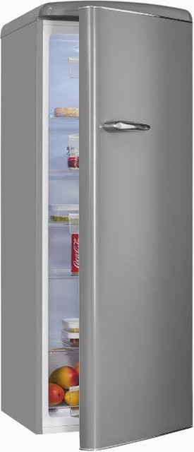Retro Vollraumkühlschrank RKS325-V-H-161E in Grau mit LED-Innenbeleuchtung und Flaschenregal - Bild 1