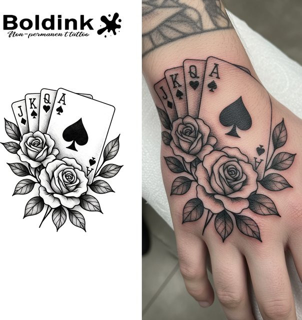 BOLDINK Rose Poker Tattoo-Aufkleber, Unisex - Bild 1