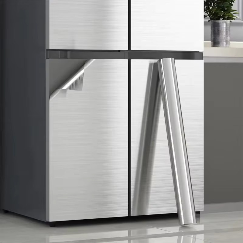 Dekorative PVC-Edelstahl-Tapete in Silber gebürstet, wasserdichte und ölbeständige Klebefolie für Küche, Kühlschrank und Schrank - Bild 2