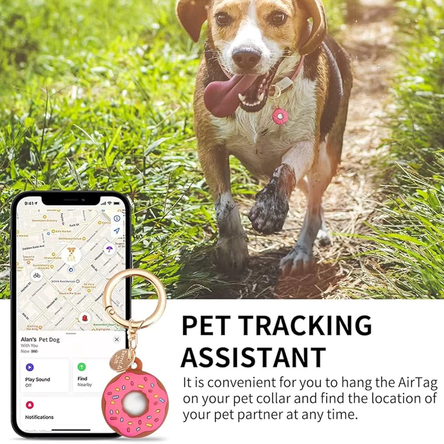 Silikonhülle im Donut-Design für Apple AirTag Tracker als GPS-Schutzhülle für Hunde-Halsbänder - Bild 4