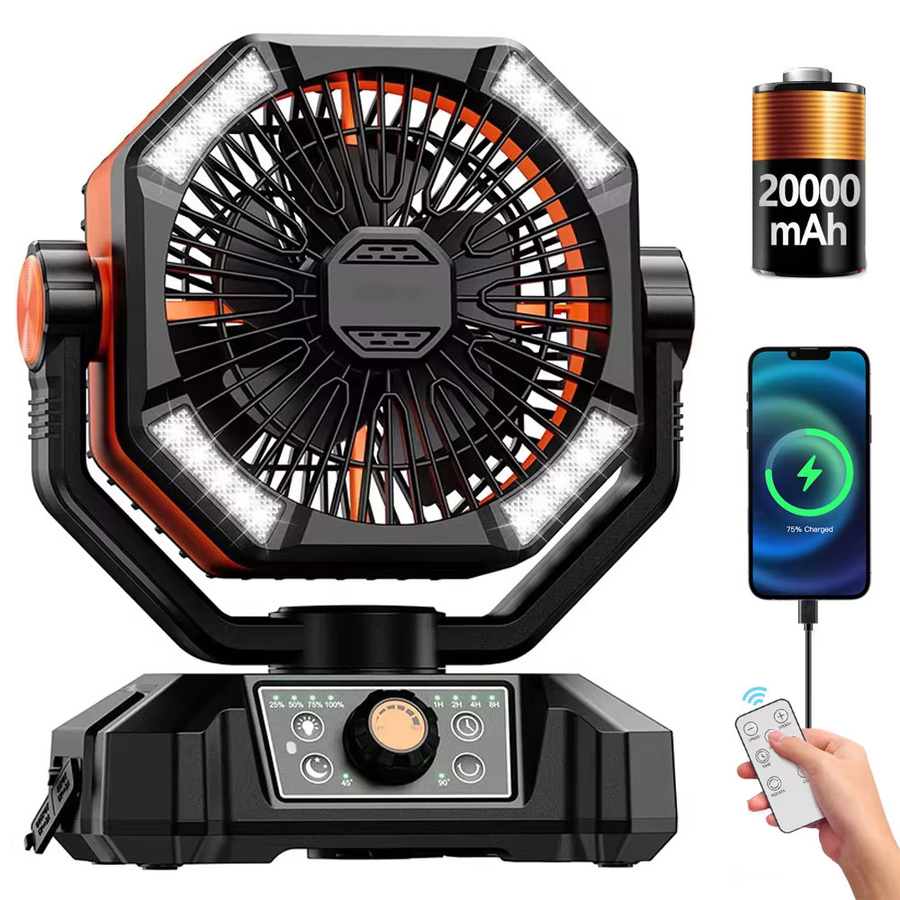 SKYTOO Camping-Ventilator mit Doppelmotor, 20000mAh Akku, Clip-Ventilator mit Digitalanzeige und LED-Laterne, Farbe: Orange - Bild 6