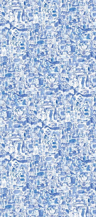 NLXL Mural I'm Blue - 03 Drops Wandtattoo mit floralem Design in Blau - Bild 1