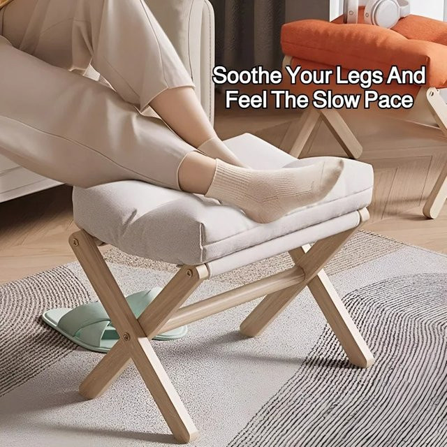 LIUSHADUOLA Schuhwechselhocker aus massivem Holz mit beige gepolstertem Kissen in skandinavischem Design - Bild 1
