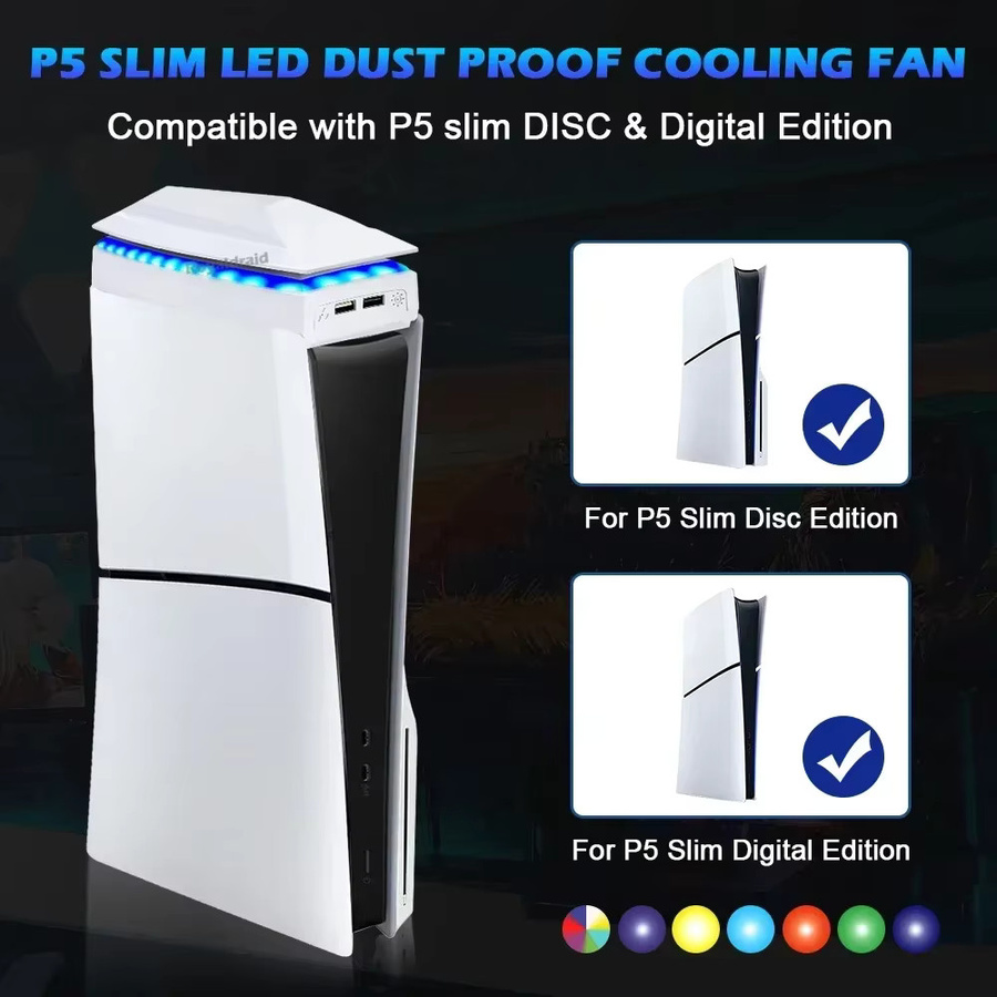 Royaldraid RGB-LED Kühllüfter für PS5 Slim in Weiß mit Staubschutz und Wärmeableitung - Bild 3