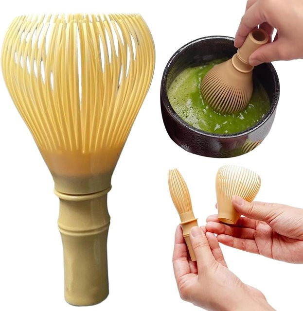 Matcha-Schneebesen Chasen aus Harz mit Schneebesenhalter für die Teezeremonie, Grün - Bild 1