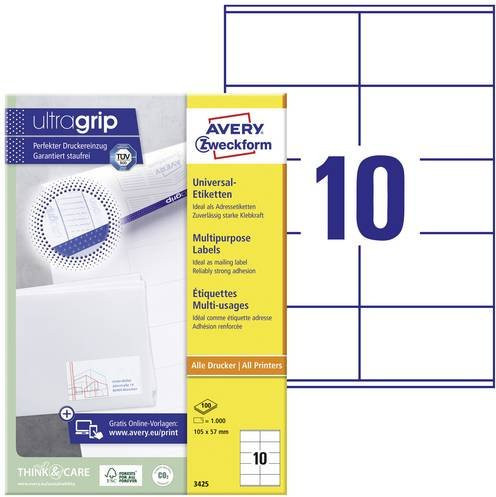 Avery Zweckform Universal-Etiketten 3425, Mehrzwecketiketten, Weiß, B: 10,5 cm, H: 5,7 cm, 1000 Stück - Bild 1