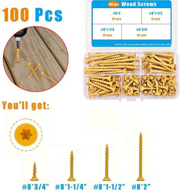 Zimir Phillips-Holzschraube Nr. 8 mit Schneidklingen und wärmebehandelter Oberfläche, Gold, 100 Stück - Bild 1