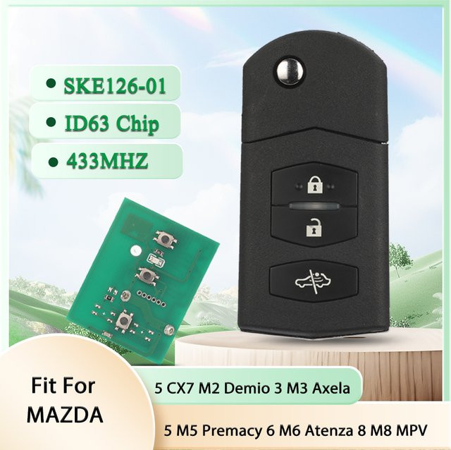 Jingyuqin Fernbedienungsschlüssel SKE126-01 in Schwarz mit 433MHz und ID63 Chip für Mazda 5, CX7, M2, Demio 3, M3, Axela 5, M5, Premacy 6, M6, Atenza 8, M8 und MPV - Bild 1