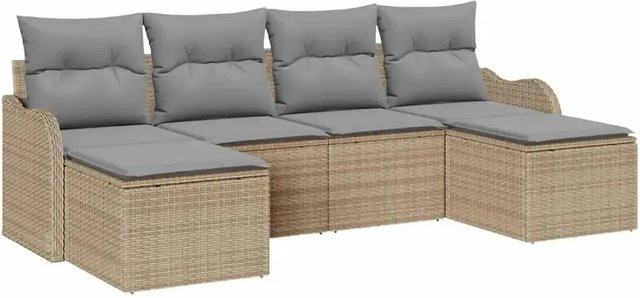 vidaXL Garten-Sofa-Set aus Polyrattan in Beige und Grau mit 6-teiliger Polsterung und Kissen - Bild 1