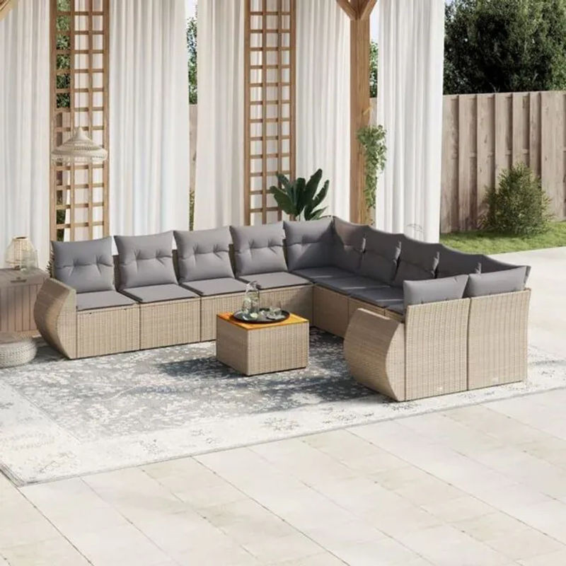Vidaxl 11-tlg. Garten-Sofagarnitur aus Polyrattan mit Kissen in Beige - Bild 1