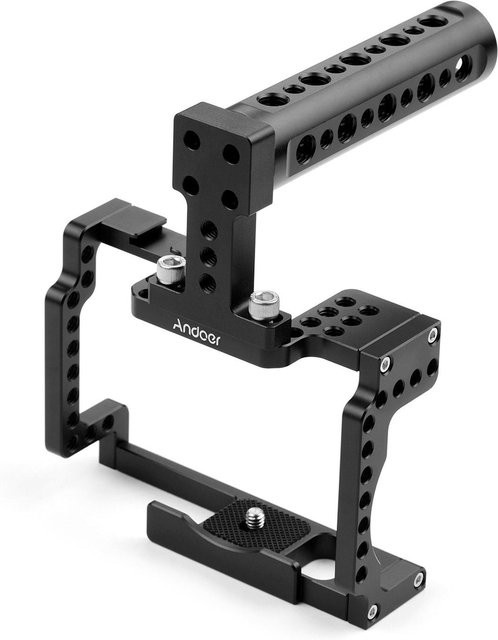 Anoder Kamerakäfig mit Griff aus Aluminiumlegierung in Schwarz, kompatibel mit Canon M50, mit 1/4 und 3/8 Kaltschuh-Löchern - Bild 1