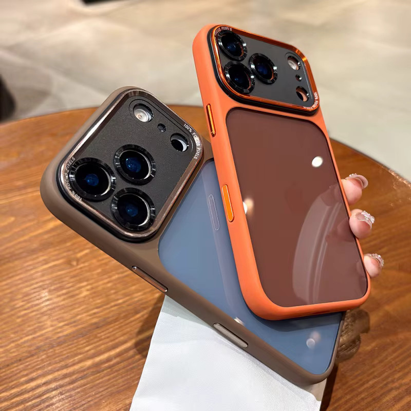 Transparente Handyhülle in Orange für iPhone 17, iPhone 16 Pro Max, iPhone 17 Pro und iPhone 16 mit Metalllinse und stoßfester Hart-Acryl-Stoßstange - Bild 3