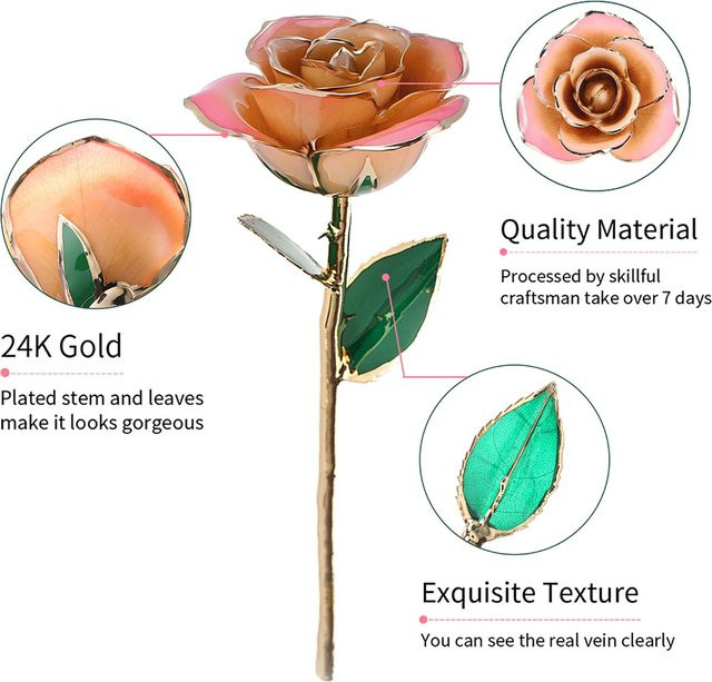 Handgefertigte Langstiel-Rose aus 24k Gold von GoolRC in Rosa, Weiß und Beige - Bild 1