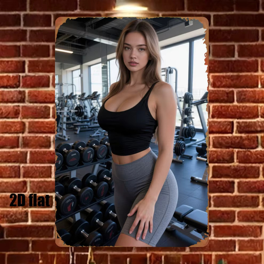 Metallschild CIFBUY Gym Girl mit Motiv einer Frau mit Hantel, Vintage-Fitness-Wandkunst, Mehrfarbig, Breite: 20,3 cm, Höhe: 30,5 cm - Bild 3