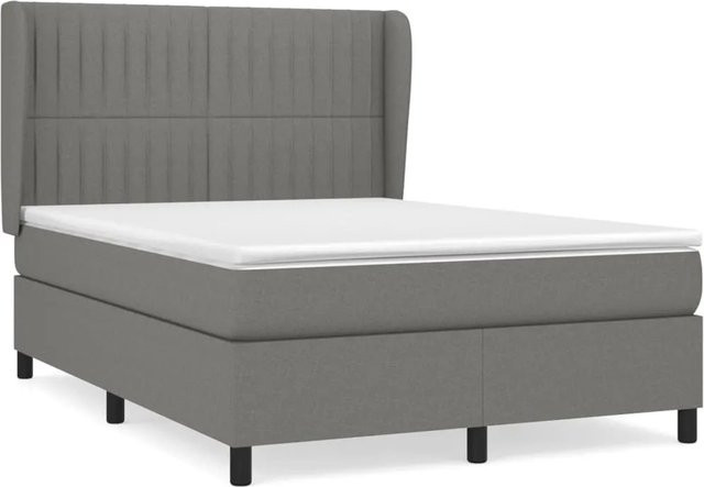 vidaXL Boxspringbett Hybrid mit Matratze und Taschenfederkern, Dunkelgrau, B/T/H: 190 x 140 x 128 cm - Bild 1