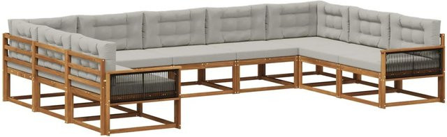vidaXL Outdoor-Sofagarnitur in U-Form aus massivem Akazienholz mit Kissen in Beige und Grau - Bild 1