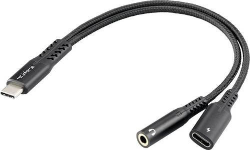 Renkforce USB-C Audio Adapterkabel mit Power Delivery und 3,5 mm Klinkenbuchse, Schwarz, Länge: 15 cm - Bild 1