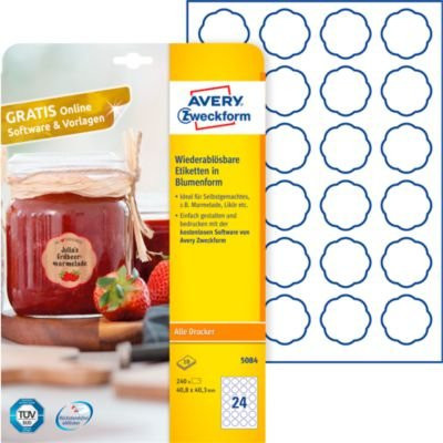 AVERY Zweckform Klebeetiketten Blumenform weiß, blanko, B: 40,8 mm, H: 40,3 mm, 240 Stück - Bild 1