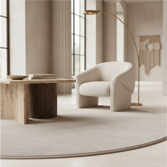 Waschbarer Kurzflorteppich Kadima Design in Beige, modern und einfarbig, Durchmesser: 200 cm - Bild 1