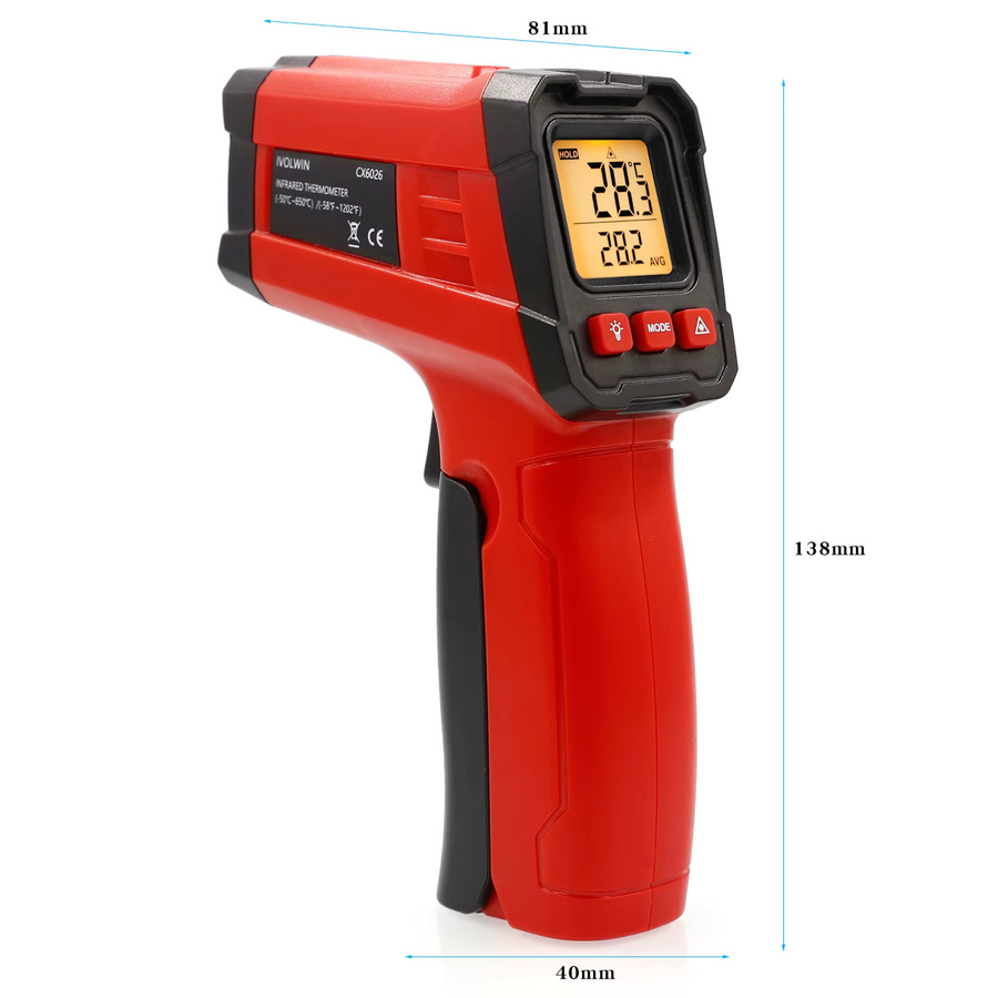 IVOLWIN Infrarot-Thermometerpistole in Rot zur Messung der Grill-, Fleisch- und Öltemperatur - Bild 2
