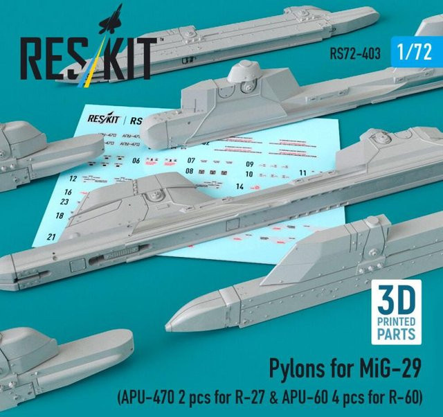 ResKit Models Pylons for MiG-29, 3D Printed, 2 pcs APU-470 for R-27 & 4 pcs APU-60 for R-60 - Bild 1