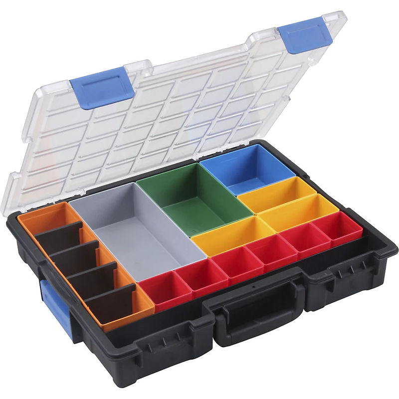 Allit Sortimentskasten mit 18 Fächern und 4 Trennstege in Schwarz Transparent, B/T/H: 44,0 x 35,5 x 7,6 cm - Bild 2