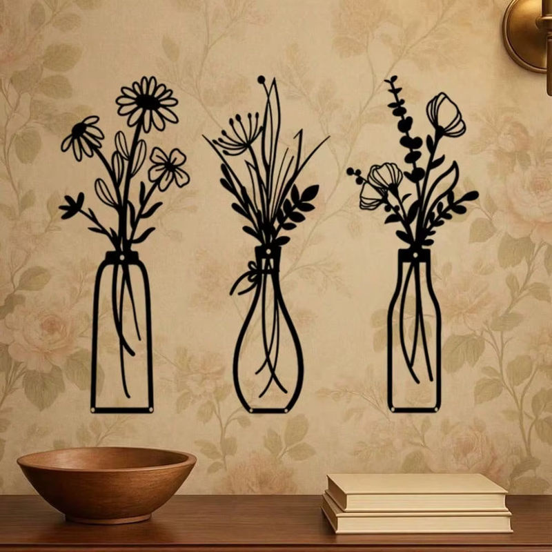 CIFBUY 3-teiliges Vintage Metall-Wandkunst Set mit Blumenmotiv und geometrischen Vasen-Skulpturen zur Wanddekoration - Bild 5