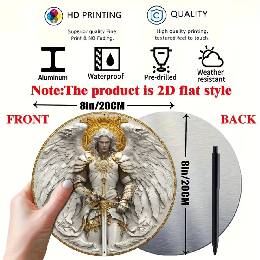 CIFBUY St. Michael 3D Metall-Wandkunst rundes Aluminiumschild mit Engel- und floralem Motiv Durchmesser: 20 cm - Bild 5