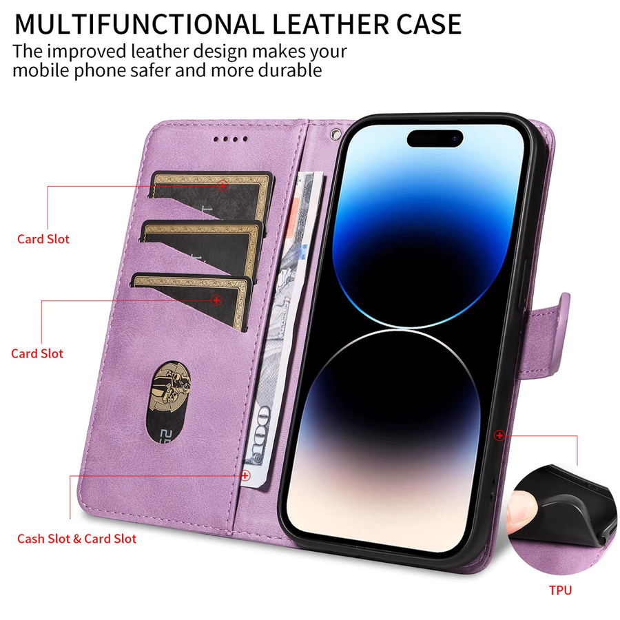 Leder Flip Wallet Case mit Kartenfächern für Samsung Galaxy A32 A33 A34 A35 A52 A52S A53 A54 A55 A72 A73 5G M15 M22 M54 M55 M62 in Lila - Bild 3