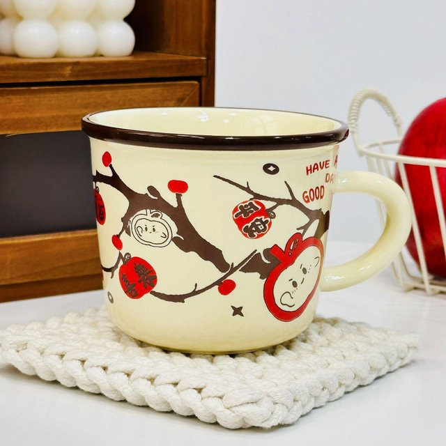 Fubao Keramiktasse mit Deckel im Cartoon-Design, Mehrfarbig, 350 ml - Bild 1