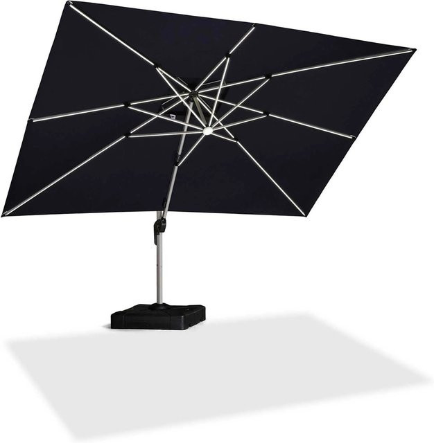 PURPLE LEAF Ampelschirm Rechteckig aus Alu mit Solar LED in Grau, B: 270 cm, T: 365 cm - Bild 1