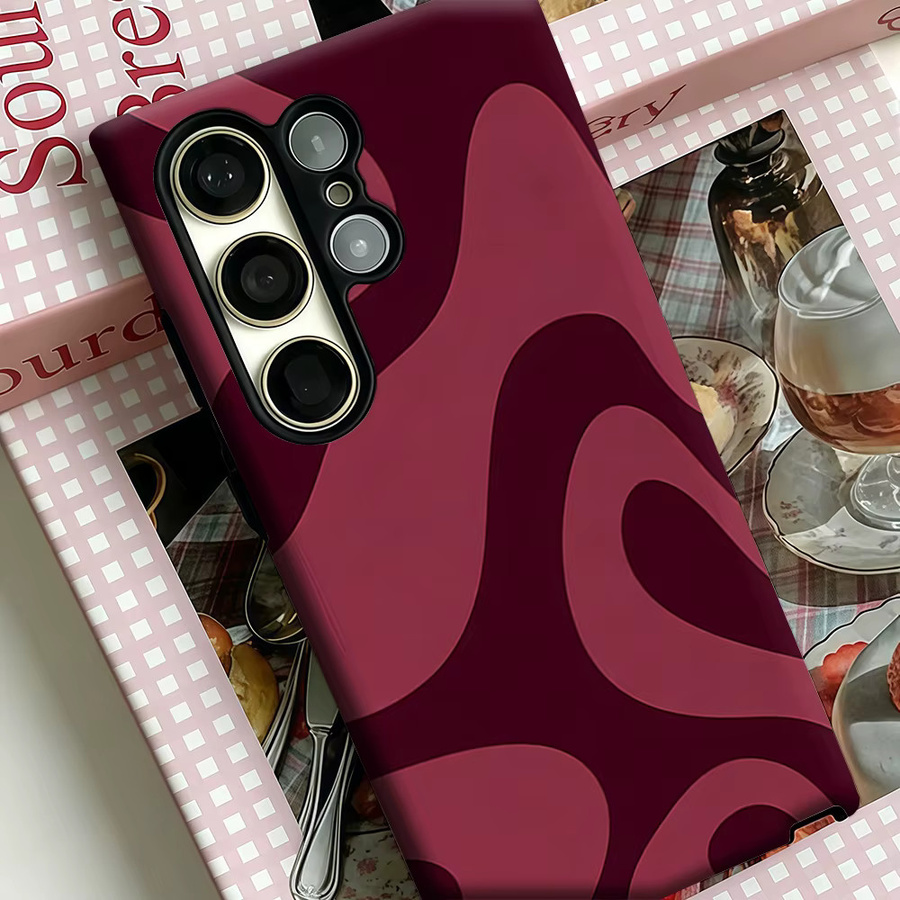 Stoßfeste Doppelschicht Handyhülle mit Wellen-Design für Samsung Galaxy S26 S25 S24 S23 Ultra Plus in Burgunderrot - Bild 4