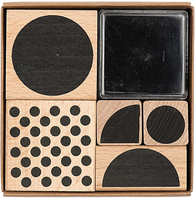 Rico Design Paper Poetry Stempelset mit geometrischen Symbolen in runder Form aus Holz - Bild 1