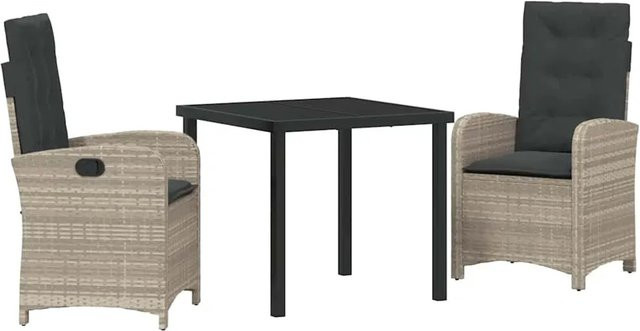 vidaXL Garten Essgruppe 3-teilig aus Poly-Rattan und Glas in Hellgrau-Anthrazit - Bild 1