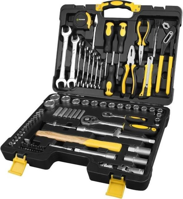 Fieldmann Werkzeugset FDG 5005-85R in Schwarz mit Zangen, Schraubendrehern und Schlüsseln aus Kunststoff - Bild 1
