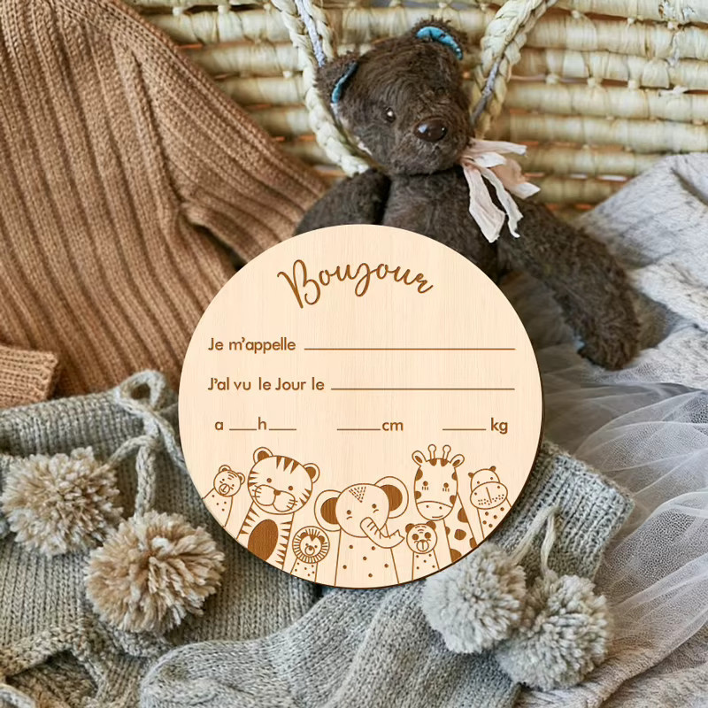 YOMDID Rundes französisches Namensschild aus Holz mit Tierdesign in Braun als dekorative Fotokabinen-Requisite - Bild 2
