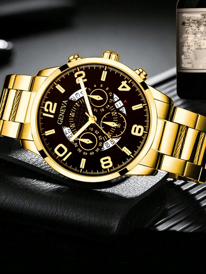 CMK Armbanduhr Quarz, Edelstahl, Gold, Schwarz, Herren - Bild 3