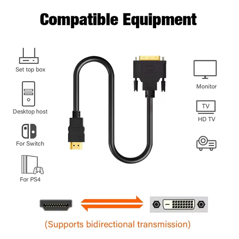 OUIO Bidirektionales HDMI zu DVI Adapterkabel in Schwarz für Full HD 1080P zur Verbindung von PC, Xbox, PS4, DVD und Laptop - Bild 2